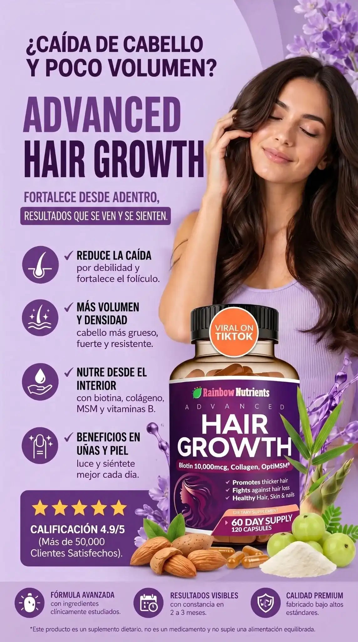 Advanced Hair Growth – Rainbow Nutrients | Nutrición Avanzada para un Cabello Más Fuerte