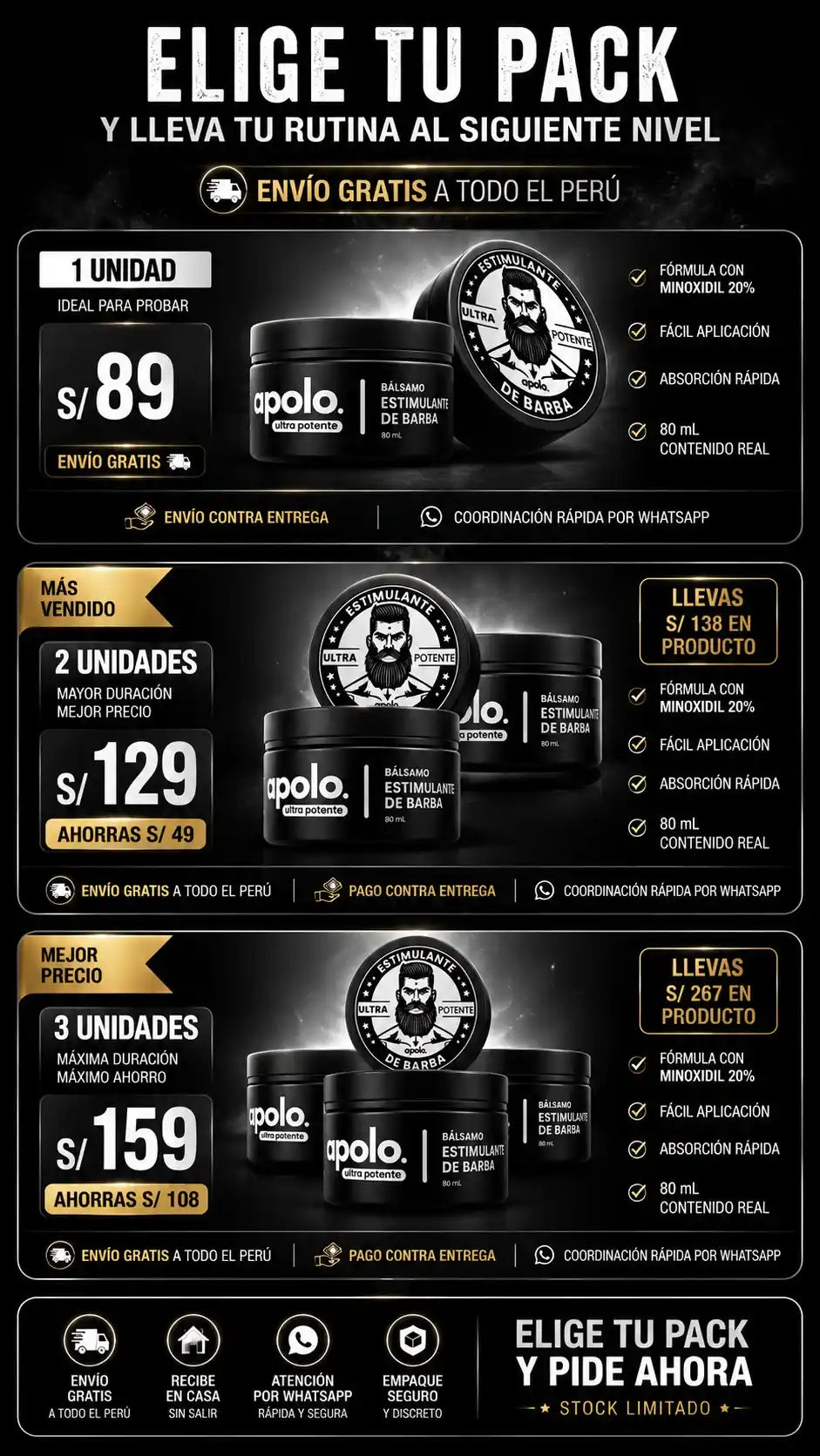 Bálsamo para Crecimiento de Barba Ultra Potente - Apolo